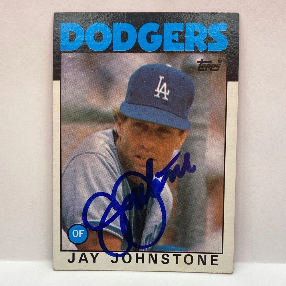 1986 Topps Jay Johnstone Dodgers #496 In Person Autograph (073)